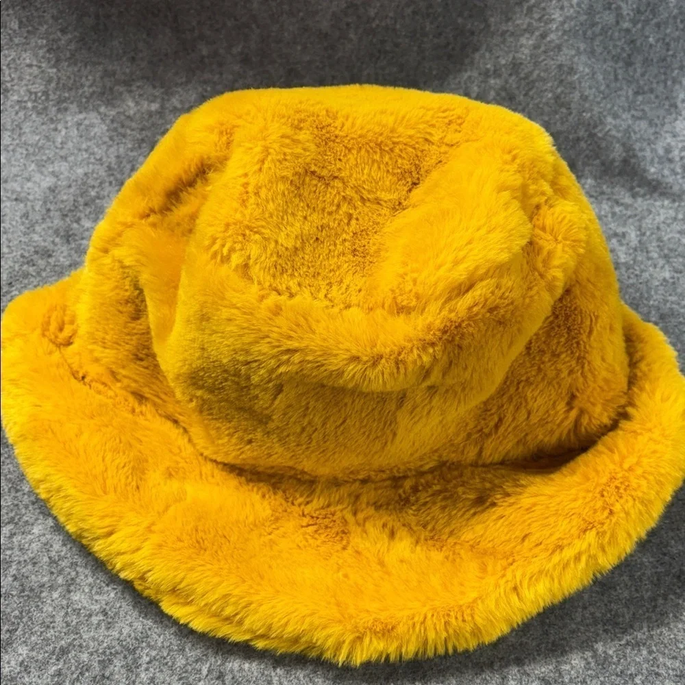 Ellas mustard yellow or bubble gum pink  faux fir look lined warm bucket hat